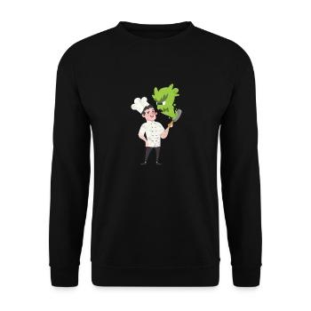 Koch Chef Pfanne Geschenk Comic Kochmütze Monster - Unisex Pullover - Schwarz - Vorne - Alina (178cm) & Michal (187cm)
