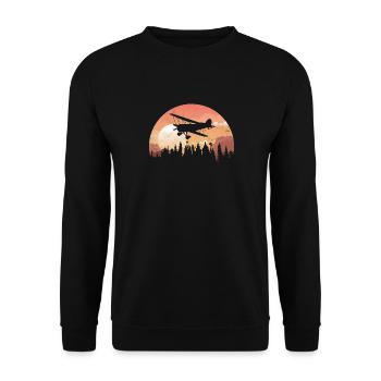 Silhouette gift Sunset airplane forest - Unisex Sweatshirt - black - Front - Alina (178cm) & Michal (187cm)