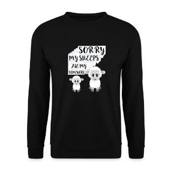 Sorry My Sheeps Ate My Homework Ausreden Geschenke - Unisex Pullover - Schwarz - Vorne - Alina (178cm) & Michal (187cm)