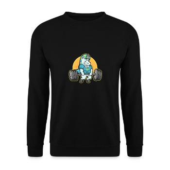 Einhorn Gym Fitness Gewichte Workout Geschenk - Unisex Pullover - Schwarz - Vorne - Alina (178cm) & Michal (187cm)