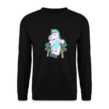 Fluffy Unicorn in the forest Nature Tree Gift - Unisex Sweatshirt - black - Front - Alina (178cm) & Michal (187cm)