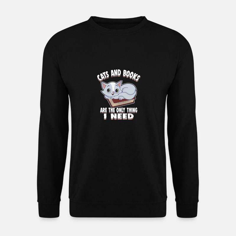 Katzen Bücher lesen Tierlieb Buch Geschenkidee - Unisex Pullover - Schwarz