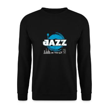 Jazz Schallplattenspieler Geschenk Weihnachten - Unisex Pullover - Schwarz - Vorne - Alina (178cm) & Michal (187cm)