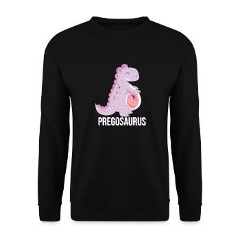 Pregosaurus T Shirt Funny Dinosaur Pregnancy Shirt - Unisex Pullover - Schwarz - Vorne - Alina (178cm) & Michal (187cm)