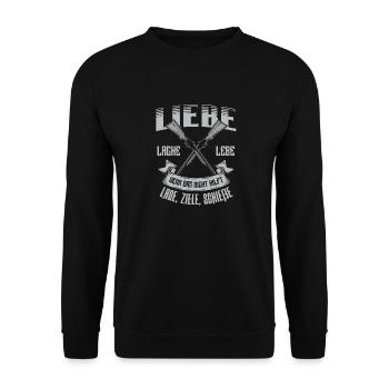 Jäger Shirt · Jagd · jagen · liebe · lache · lebe - Unisex Pullover - Schwarz - Vorne - Alina (178cm) & Michal (187cm)