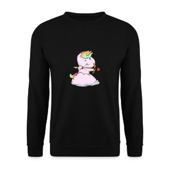 Amor Einhorn Cupid Einhörner Romantisch Niedlich - Unisex Pullover - Schwarz - Vorne - Alina (178cm) & Michal (187cm)