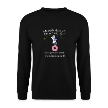 Ich weiß dass ich ein Rad ab habe! aber guck doch - Unisex Pullover - Schwarz - Vorne - Alina (178cm) & Michal (187cm)