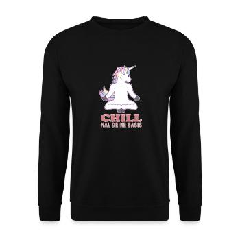 Chill mal deine Basis mit Einhorn - Unisex Pullover - Schwarz - Vorne - Alina (178cm) & Michal (187cm)