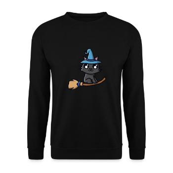 Cat with witch hat on witches broom - Unisex Sweatshirt - black - Front - Alina (178cm) & Michal (187cm)