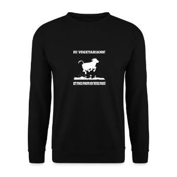 POO KUH Salut les végétariens! Ma nourriture cuit sur votre nourriture - Sweat-shirt Unisexe - noir - Devant - Alina (178cm) & Michal (187cm)