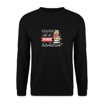 Reading is a Ticket to Adventure - Unisex Sweatshirt - black - Front - Alina (178cm) & Michal (187cm)