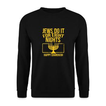 Jews Eight Nights Chanukah Menorah Festive Gift - Unisex Sweatshirt - black - Front - Alina (178cm) & Michal (187cm)