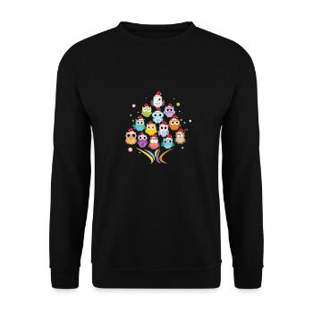 Weihnachtsgeschenke. Tannenbaum - Tiere - Eulen - Unisex Pullover - Schwarz - Vorne - Alina (178cm) & Michal (187cm)