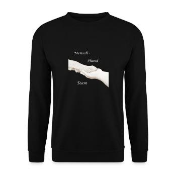 Mensch Hund Team Pfote weiss - Unisex Pullover - Schwarz - Vorne - Alina (178cm) & Michal (187cm)