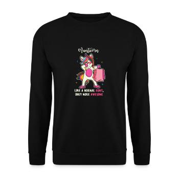 Lustig Aunticorn Einhorn Tante Geschenk Sprüche - Unisex Pullover - Schwarz - Vorne - Alina (178cm) & Michal (187cm)
