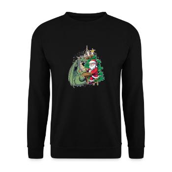 Drache spielt Kartenspiel gegen den Nikolaus Geek - Unisex Pullover - Schwarz - Vorne - Alina (178cm) & Michal (187cm)