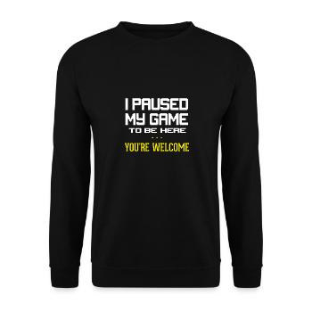 Ich habe mein Spiel pausiert Gern Geschehen Zocker - Unisex Pullover - Schwarz - Vorne - Alina (178cm) & Michal (187cm)