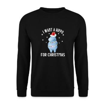 I want a Hippo for Christmas Nilpferd Xmas - Unisex Pullover - Schwarz - Vorne - Alina (178cm) & Michal (187cm)