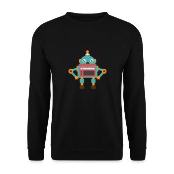 Retro Vintage Roboter Kinder Lustig Süß Geschenk - Unisex Pullover - Schwarz - Vorne - Alina (178cm) & Michal (187cm)