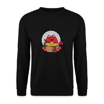 Manga Katze Ramen Nudelsuppe schlürfen Geschenk - Unisex Pullover - Schwarz - Vorne - Alina (178cm) & Michal (187cm)