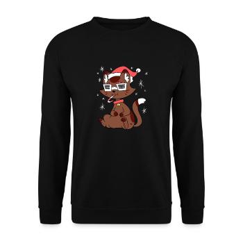 Weihnachten – Weihnachtspullover – Cool Cat - Unisex Pullover - Schwarz - Vorne - Alina (178cm) & Michal (187cm)