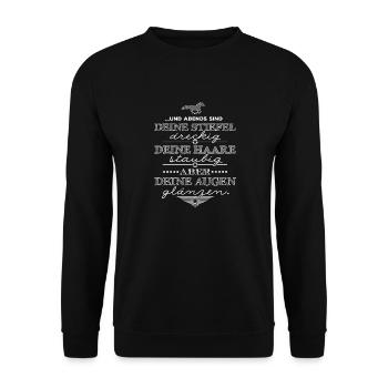 und abends glänzen die Augen - weiß - Unisex Pullover - Schwarz - Vorne - Alina (178cm) & Michal (187cm)