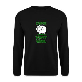 Come What Wool Schaaf Witziges Design Geschenk - Unisex Pullover - Schwarz - Vorne - Alina (178cm) & Michal (187cm)
