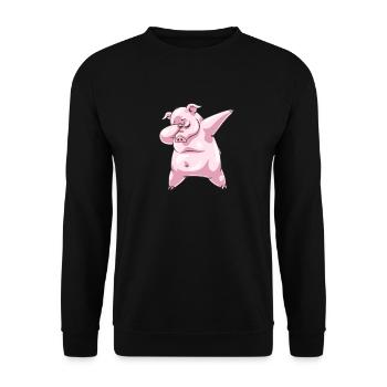 Tupfen Schwein Piggy Dab Dance - Unisex Pullover - Schwarz - Vorne - Alina (178cm) & Michal (187cm)