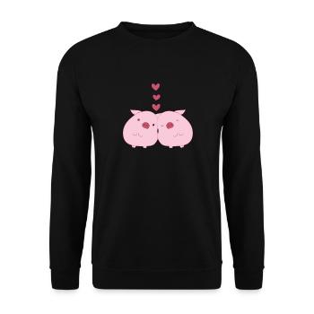 Schwein - Schweinchen - Valentinstag - Paar - Herz - Unisex Pullover - Schwarz - Vorne - Alina (178cm) & Michal (187cm)