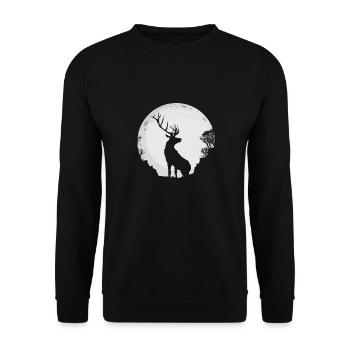 Cerf lune nuit forêt paix calme - Sweat-shirt Unisexe - noir - Devant - Alina (178cm) & Michal (187cm)