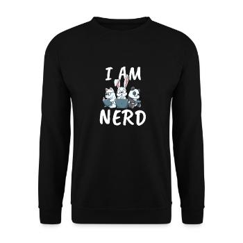 Nerd Read Video Game Internet Rabbit Cat Panda - Unisex Sweatshirt - black - Front - Alina (178cm) & Michal (187cm)