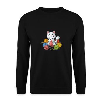 Minou Tricot couture Broderie Chat Fil cadeau - Sweat-shirt Unisexe - noir - Devant - Alina (178cm) & Michal (187cm)