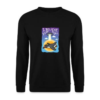 I Believe I Can Fly Penguin Alien UFO - Unisex Sweatshirt - black - Front - Alina (178cm) & Michal (187cm)
