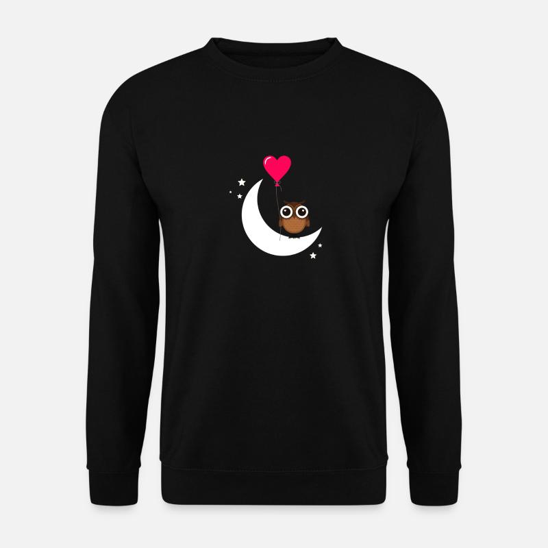 Eule auf Halb Mond mit Herz Luftballon Ballon - Unisex Pullover - Schwarz