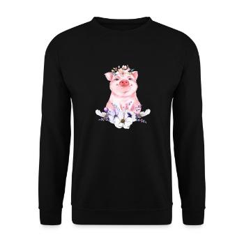 Naissance cochon piggy boho fleurs cadeau - Sweat-shirt Unisexe - noir - Devant - Alina (178cm) & Michal (187cm)