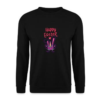 Einhorn - Einhörner - Geschenk - Frohe Ostern - Unisex Pullover - Schwarz - Vorne - Alina (178cm) & Michal (187cm)