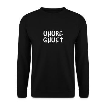Uhure Ghuet Schweizerdeutsch Geschenk Mundart - Unisex Pullover - Schwarz - Vorne - Alina (178cm) & Michal (187cm)