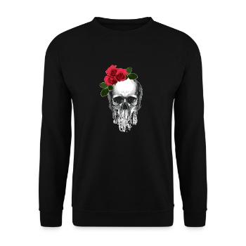 Rose Totenkopf T-Shirt Skull Totenschädel Rocker - Unisex Pullover - Schwarz - Vorne - Alina (178cm) & Michal (187cm)