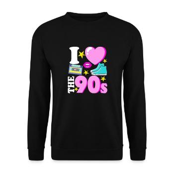 J'aime le cadeau Pop Art des années 90 des années 90 - Sweat-shirt Unisexe - noir - Devant - Alina (178cm) & Michal (187cm)