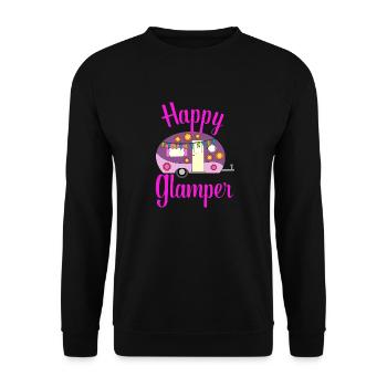 Happy Glamper Camping Glamping Liebhaber Geschenk - Unisex Pullover - Schwarz - Vorne - Alina (178cm) & Michal (187cm)