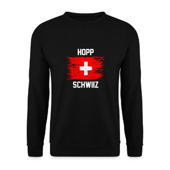 Schweiz Fanshirt Land Fahne Hopp Schwiiz Geschenk - Unisex Pullover - Schwarz - Vorne - Alina (178cm) & Michal (187cm)