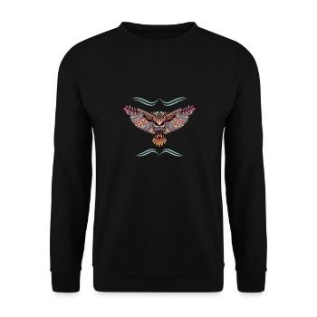 Indianische Mosaik Eule Raubvogel Geschenk - Unisex Pullover - Schwarz - Vorne - Alina (178cm) & Michal (187cm)