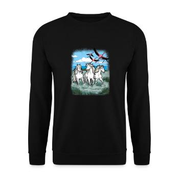 Cadeau de la mer de flamants roses de chevaux de Camargue - Sweat-shirt Unisexe - noir - Devant - Alina (178cm) & Michal (187cm)