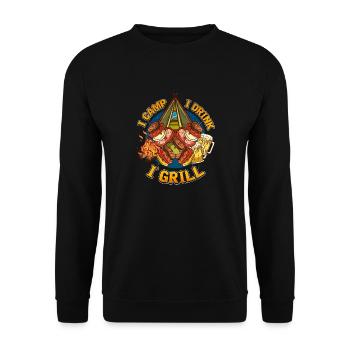 Mens Funny Camping Drinking Grilling Design Avec - Sweat-shirt Unisexe - noir - Devant - Alina (178cm) & Michal (187cm)