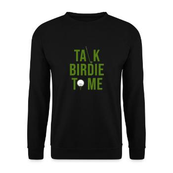 Golf Spruch "Talk birdie time" - Unisex Pullover - Schwarz - Vorne - Alina (178cm) & Michal (187cm)