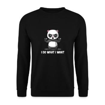 Panda– Pandabär – Mittelfinger - - Unisex Pullover - Schwarz - Vorne - Alina (178cm) & Michal (187cm)