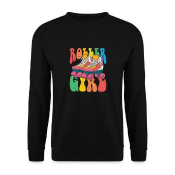 Roller Girl - Années 70, Seventies, Nostalgia Design - Sweat-shirt Unisexe - noir - Devant - Alina (178cm) & Michal (187cm)