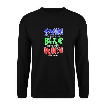 Lustig Triathlon Schwimmen Rennen Radfahren - Unisex Pullover - Schwarz - Vorne - Alina (178cm) & Michal (187cm)