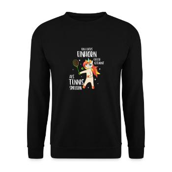 Tennis Einhorn clever getarnt als Tennis Spielerin - Unisex Pullover - Schwarz - Vorne - Alina (178cm) & Michal (187cm)
