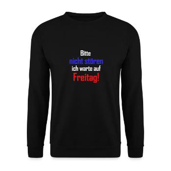 Lustiges Bitte nicht stören ich warte auf Freitag - Unisex Pullover - Schwarz - Vorne - Alina (178cm) & Michal (187cm)